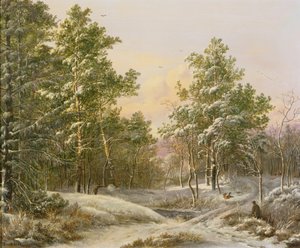 Jagers in een winterbos